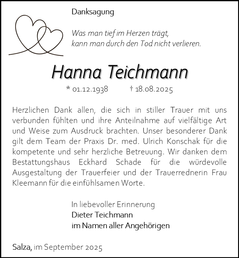 Danksagung (Foto: Bestattungshaus Schade)