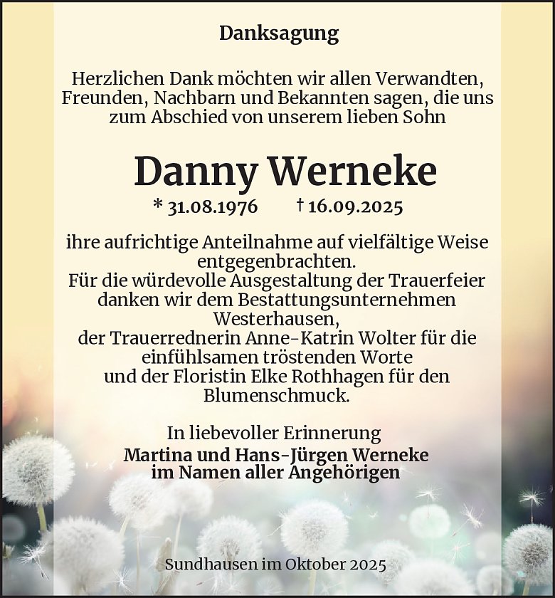 Danksagung (Foto: Bestattungsinstitut Westerhausen)