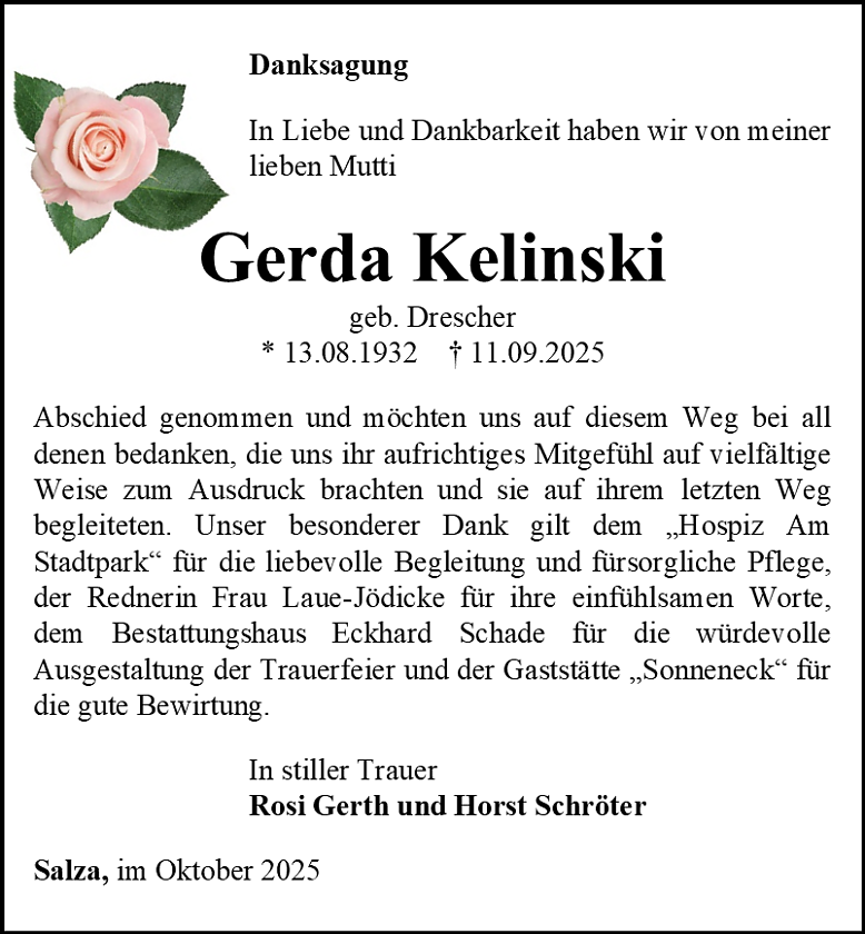 Danksagung (Foto: Bestattungshaus Schade)