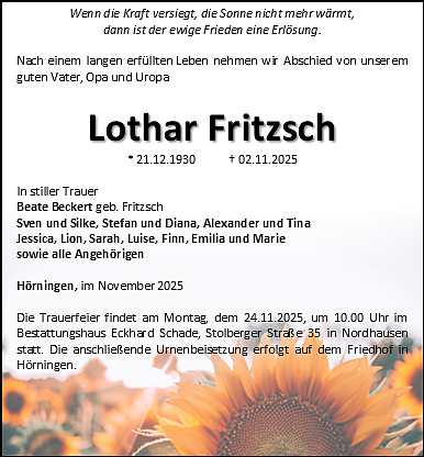 Traueranzeige (Foto: Bestattungshaus Eckhard Schade)