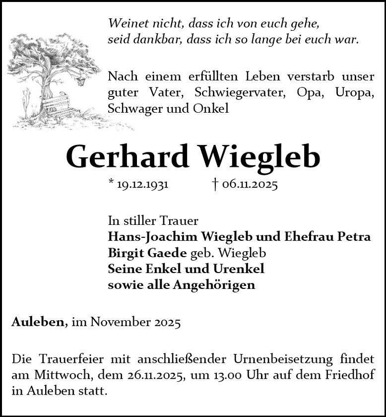 Traueranzeige (Foto: Schade)