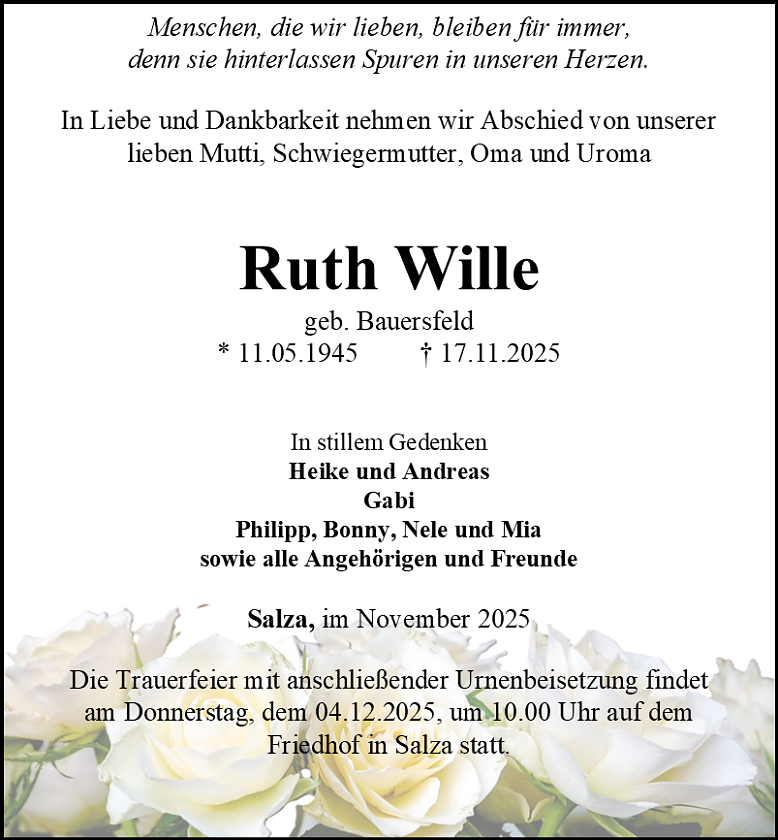 Traueranzeige (Foto: Bestattungshaus Schade)