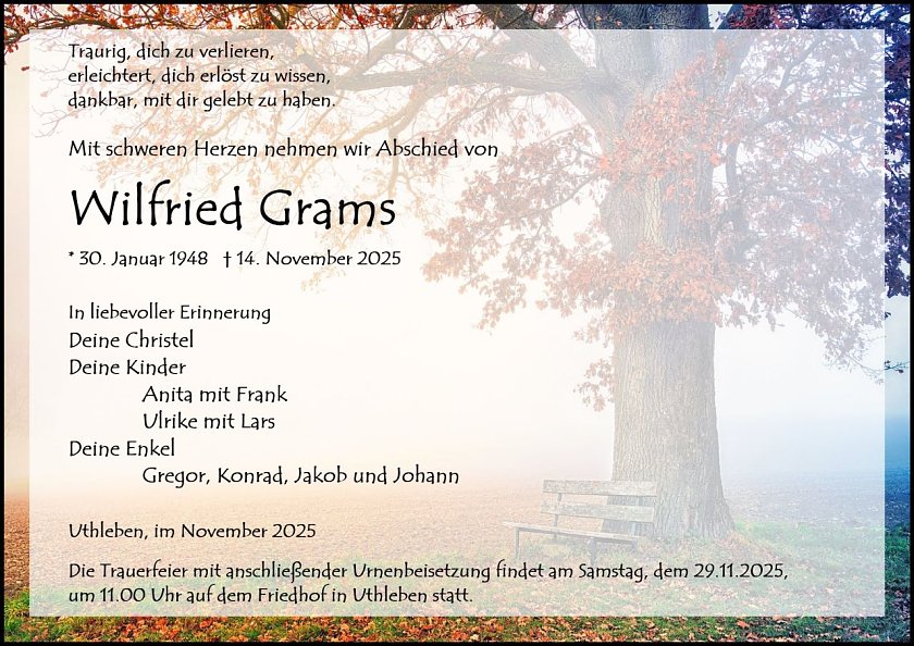 Traueranzeige (Foto: Bestattung Baumgarten)