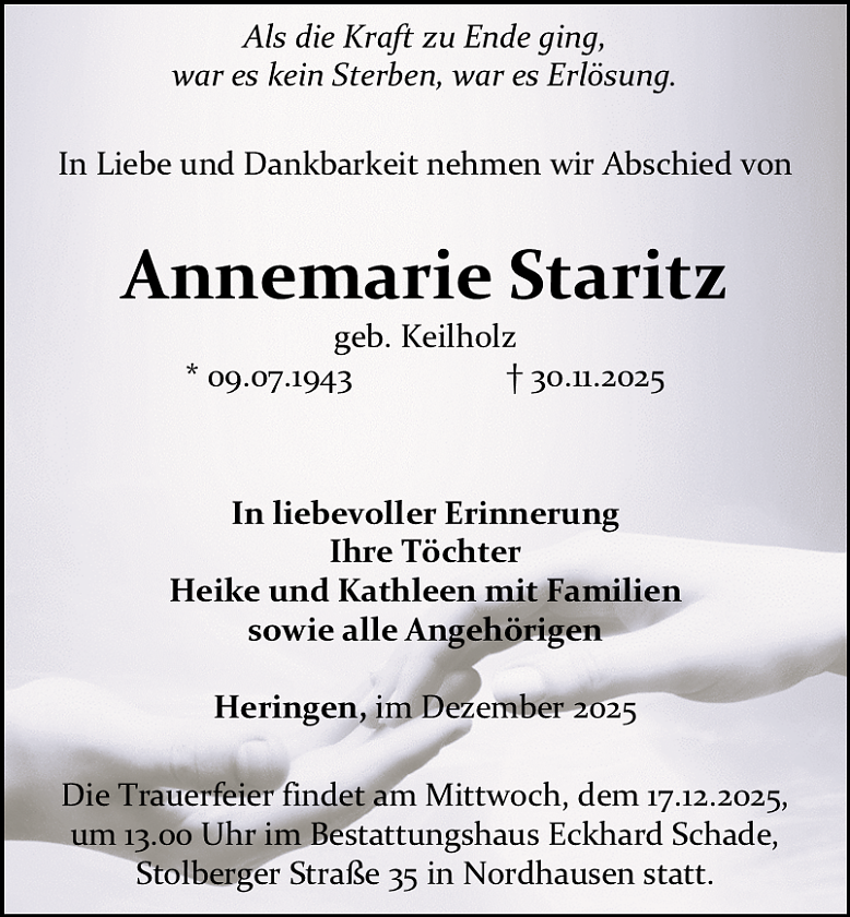 Traueranzeige (Foto: Schade)