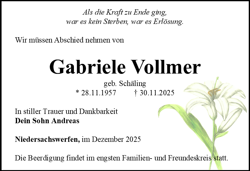 Traueranzeige (Foto: Bestattungshaus Schade)