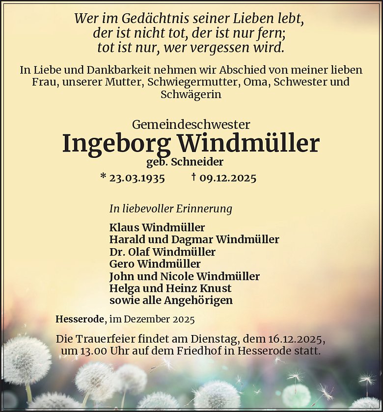 Traueranzeige (Foto: Best. Westerhausen)