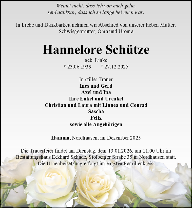 Traueranzeige (Foto: Bestattungshaus Eckhard Schade)