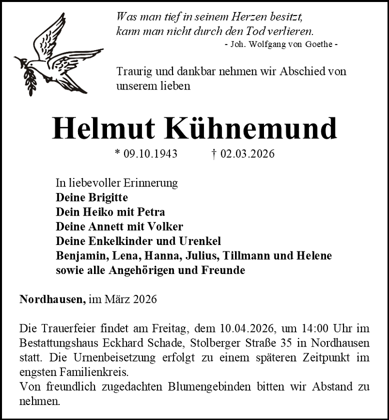 Traueranzeige (Foto: Schade)