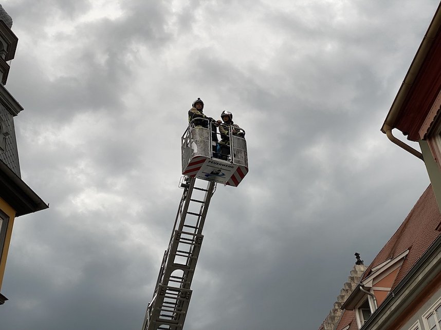 Feuerwehr&uuml;bung in der Bad Langensalzaer Altstadt