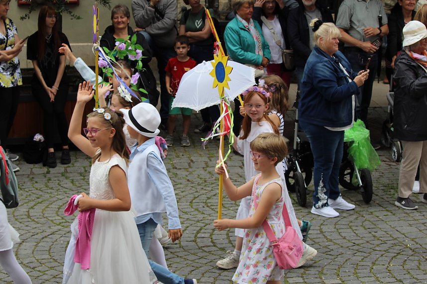 211. Brunnenfestumzug in Bad Langensalza mit vielen fr&ouml;hlichen Akteuren