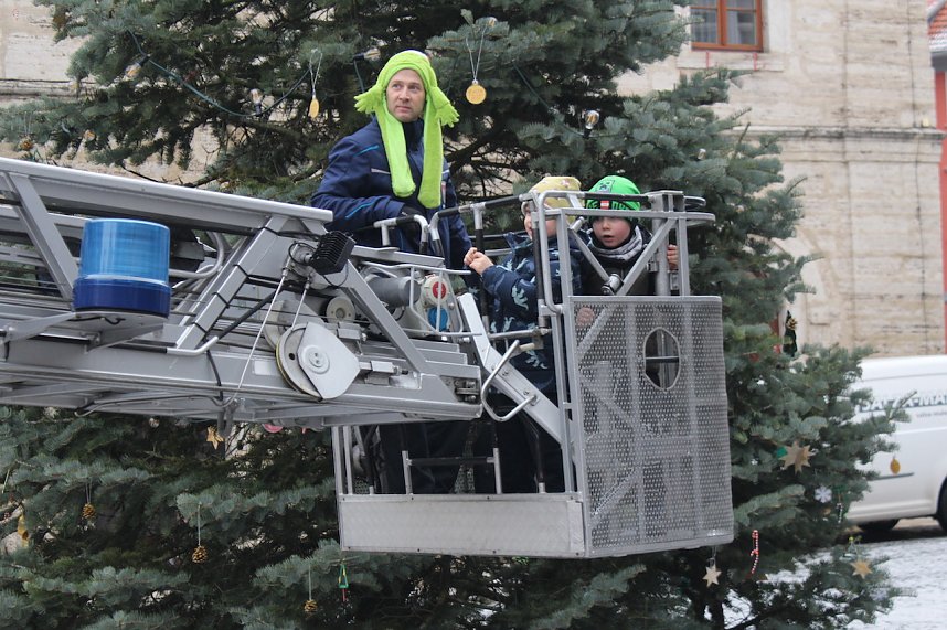 Gro&szlig;e Freude bei kleinen Wichteln - Kita Kinder schm&uuml;cken Weihnachtsbaum am Bad Langensalzaer Rathaus