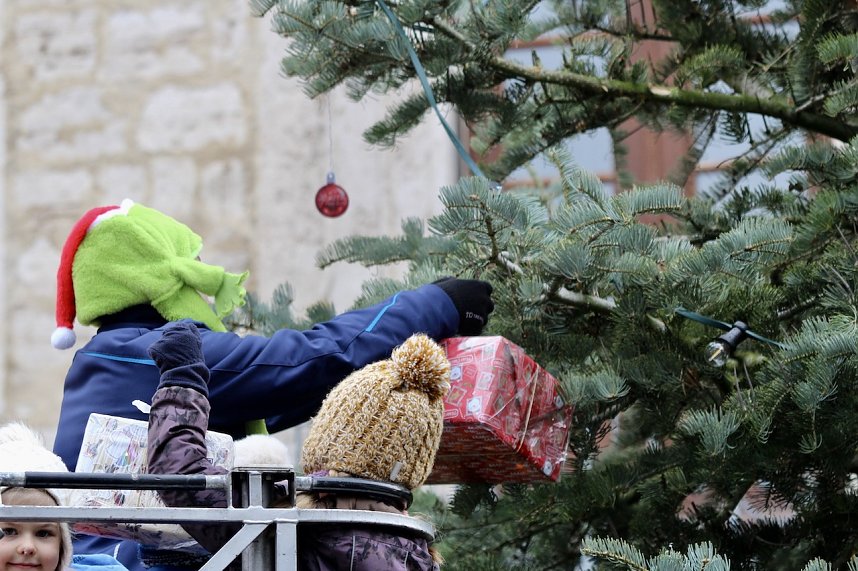 Gro&szlig;e Freude bei kleinen Wichteln - Kita Kinder schm&uuml;cken Weihnachtsbaum am Bad Langensalzaer Rathaus